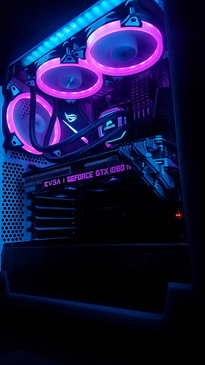 Custom PC Build Interior With RGB Fans And EVGA GeForce GTX 1080 Ti Graphics Card HD phone wallpaper