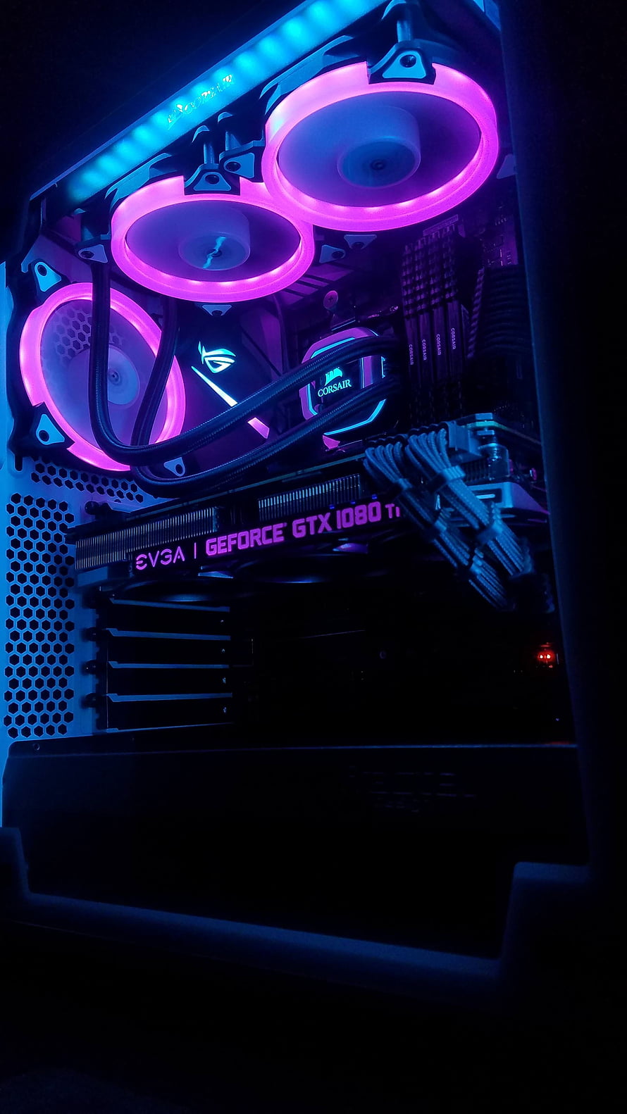 Custom PC Build Interior With RGB Fans And EVGA GeForce GTX 1080 Ti Graphics Card HD phone wallpaper