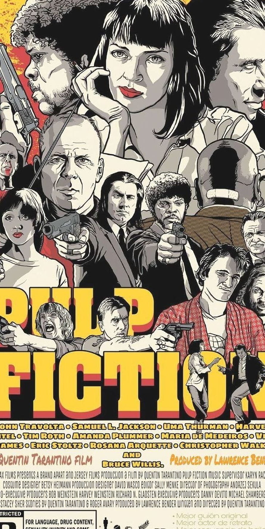 Pulp Fiction Movie Poster Artwork with Cast Characters and Guns HD phone wallpaper