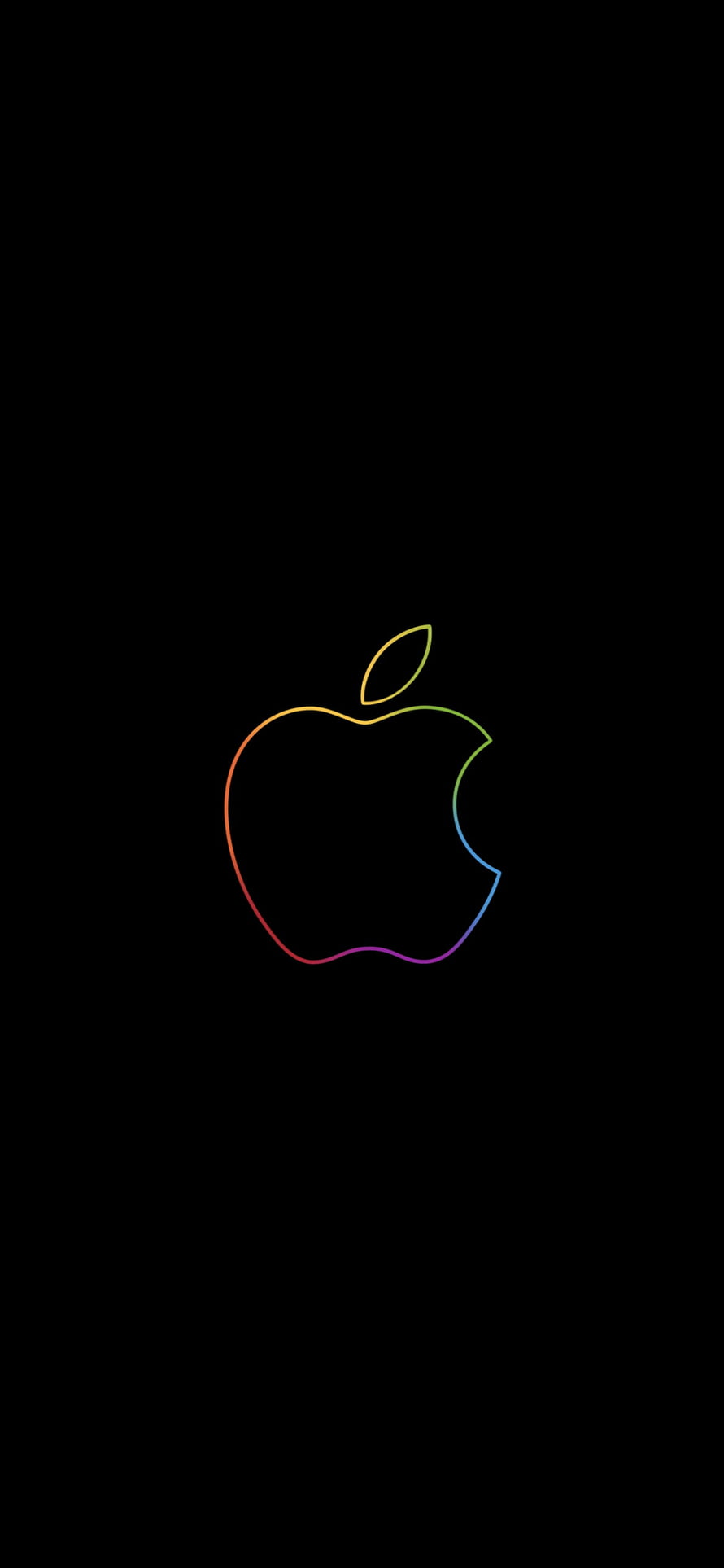 Apple Logo Rainbow Gradient Outline on Black Background Minimalist Wallpaper HD phone wallpaper