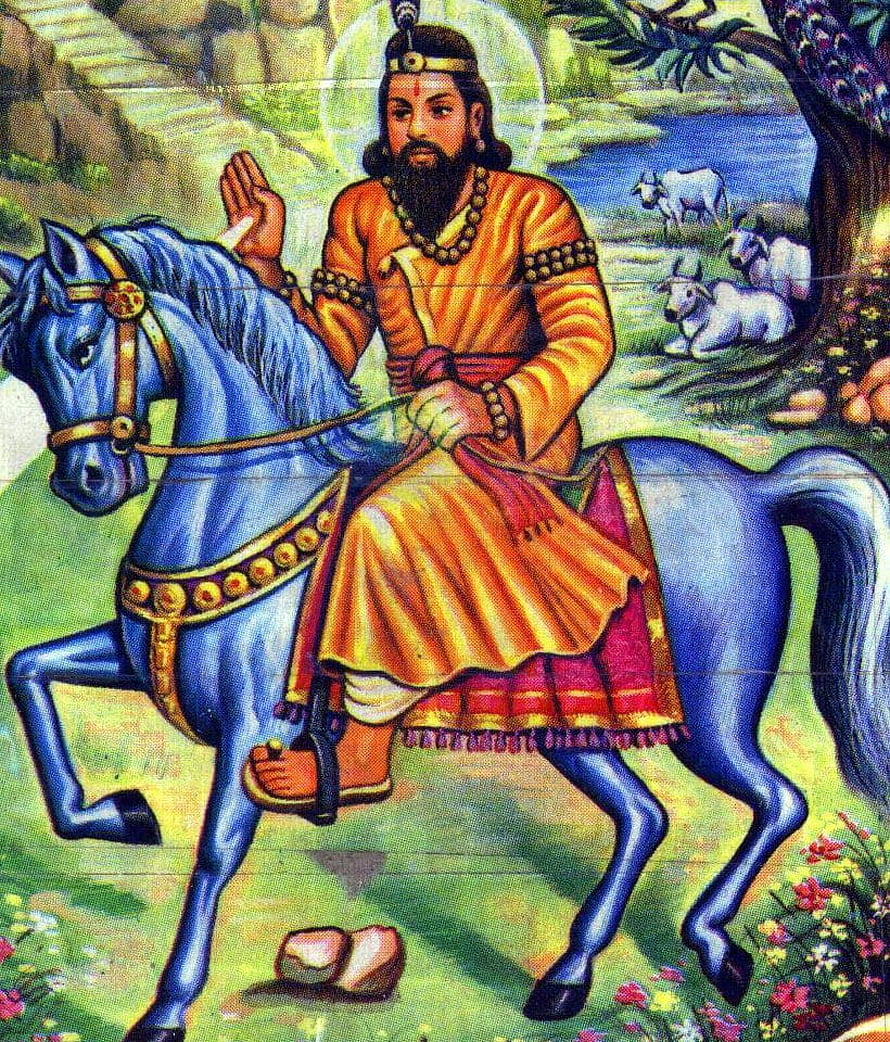 Baba Mohan Rama on a Blue Horse in Traditional Indian Attire HD phone wallpaper