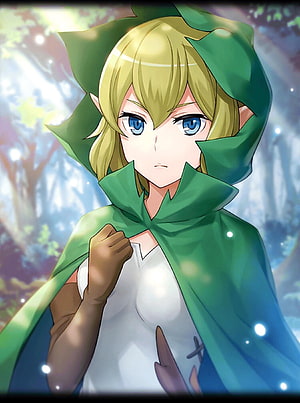 Ryuu from DanMachi in Green Cloak and White Tunic with Forest Background HD phone wallpaper