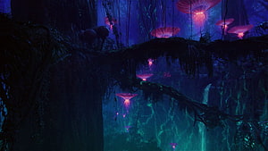 Avatar The Way of Water Bioluminescent Forest Scene with Glowing Flora HD wallpaper