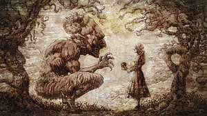 Ymir Fritz and the Founding Titan in a Sepia Tinted Illustration HD wallpaper