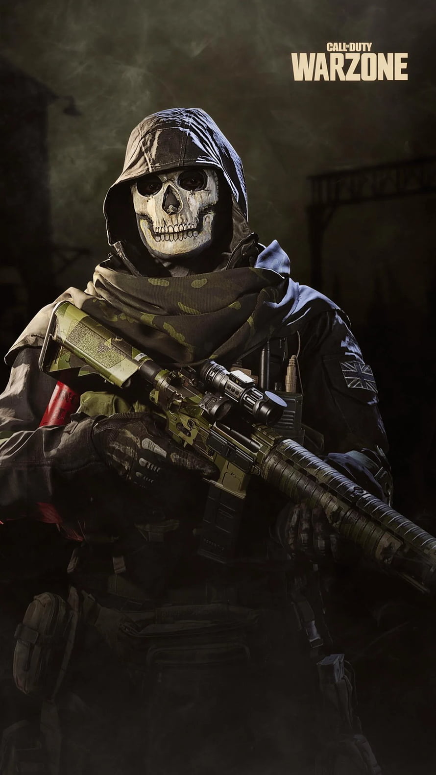 Call of Duty Warzone Skull Operator Holding Tactical Rifle in Dark Combat Gear HD phone wallpaper