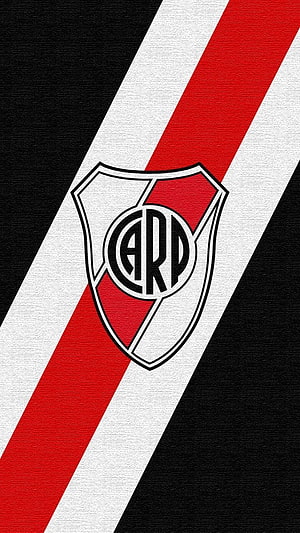 River Plate Club Crest on Diagonal Black White and Red Stripes HD phone wallpaper