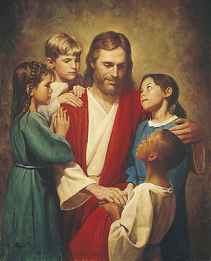 Jesus Christ Blessing Children in Traditional Oil Painting Style HD phone wallpaper