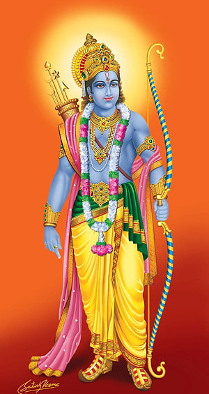 Lord Shri Ram Digital Illustration with Bow and Arrow in Traditional Attire HD phone wallpaper