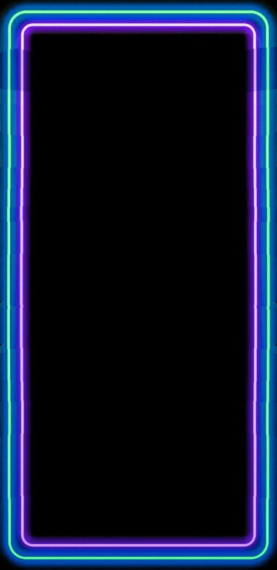 Vibrant Purple and Green Neon Border Frame on Black Background HD phone wallpaper