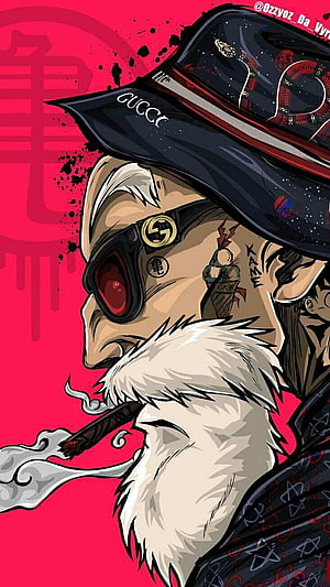 Master Roshi Dragon Ball Z Streetwear Style Illustration with Gucci Hat and Cigar HD phone wallpaper