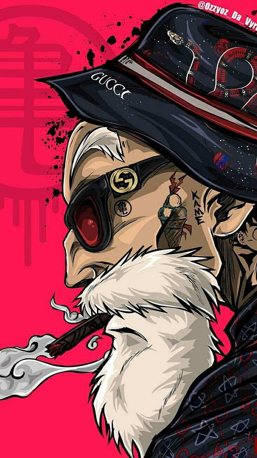 Master Roshi Dragon Ball Z Streetwear Style Illustration with Gucci Hat and Cigar HD phone wallpaper