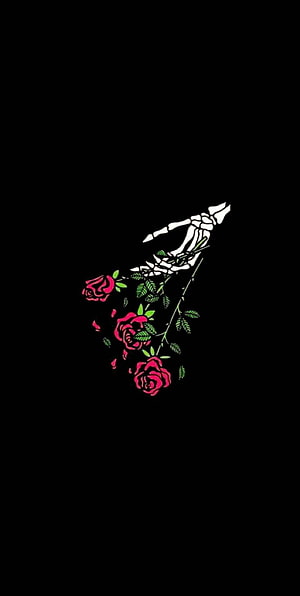 Skeleton Hand Holding Red Roses Tattoo Design on Black Background HD phone wallpaper