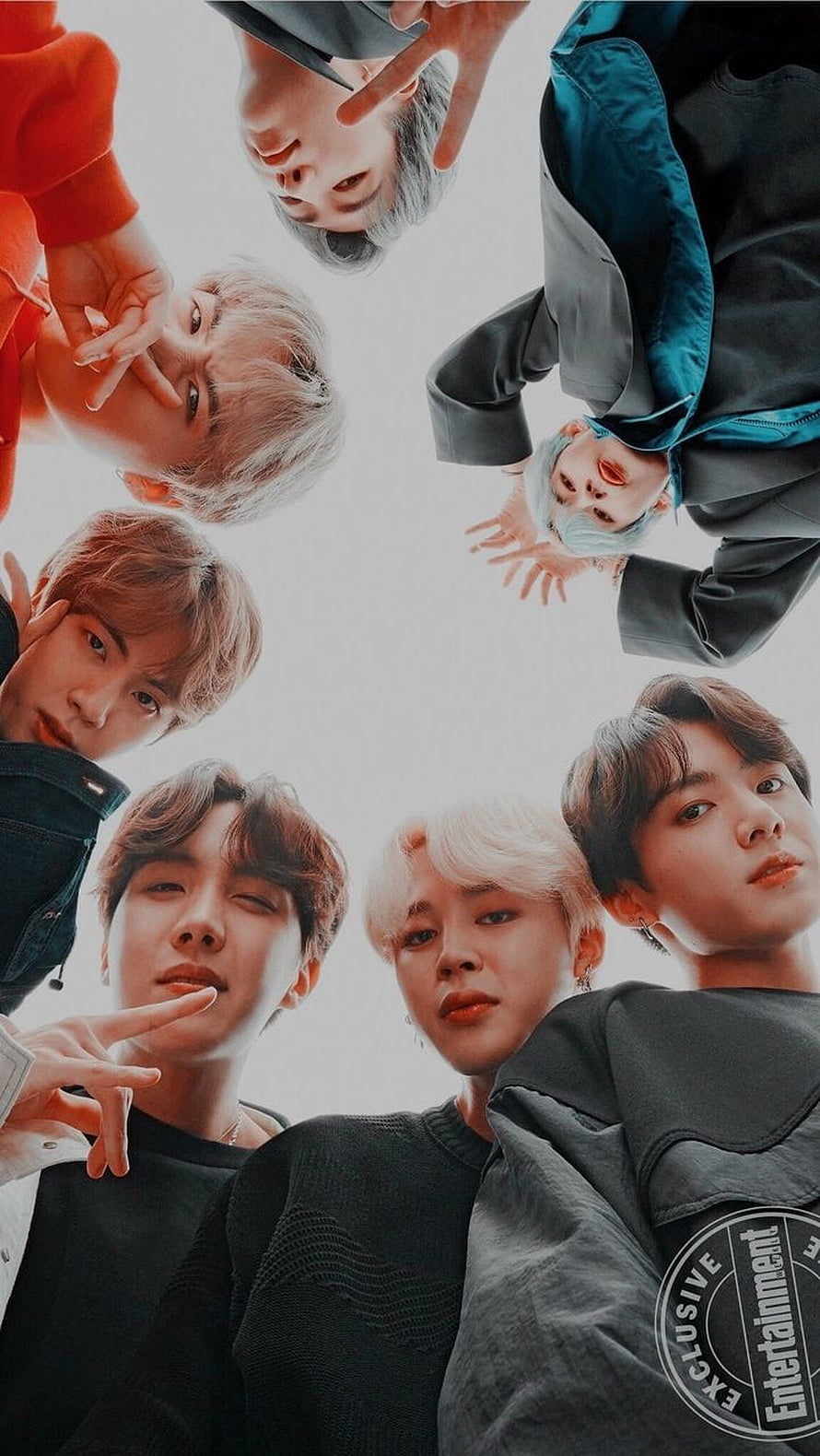 BTS Group Portrait Looking Down From Above With Hand Gestures HD phone wallpaper