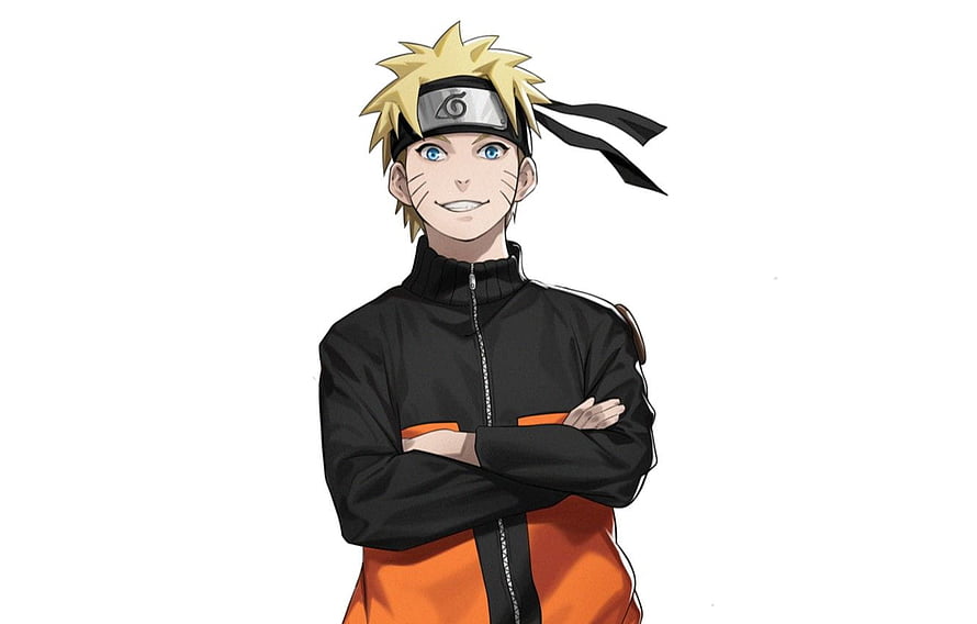 Naruto Uzumaki Anime Character Portrait in Black and Orange Jacket with Headband HD wallpaper