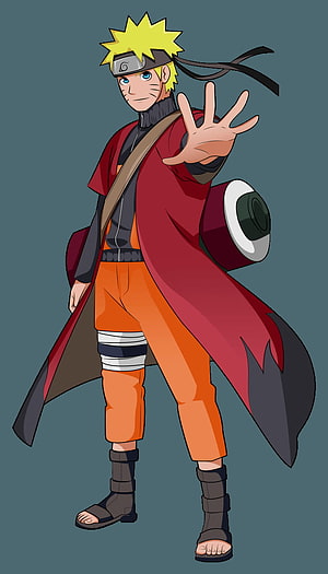 Uzumaki Naruto Sage Mode Character Art in Red Cloak and Orange Outfit HD phone wallpaper