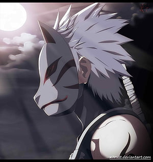 Kakashi Hatake in ANBU Mask Under a Full Moon HD phone wallpaper