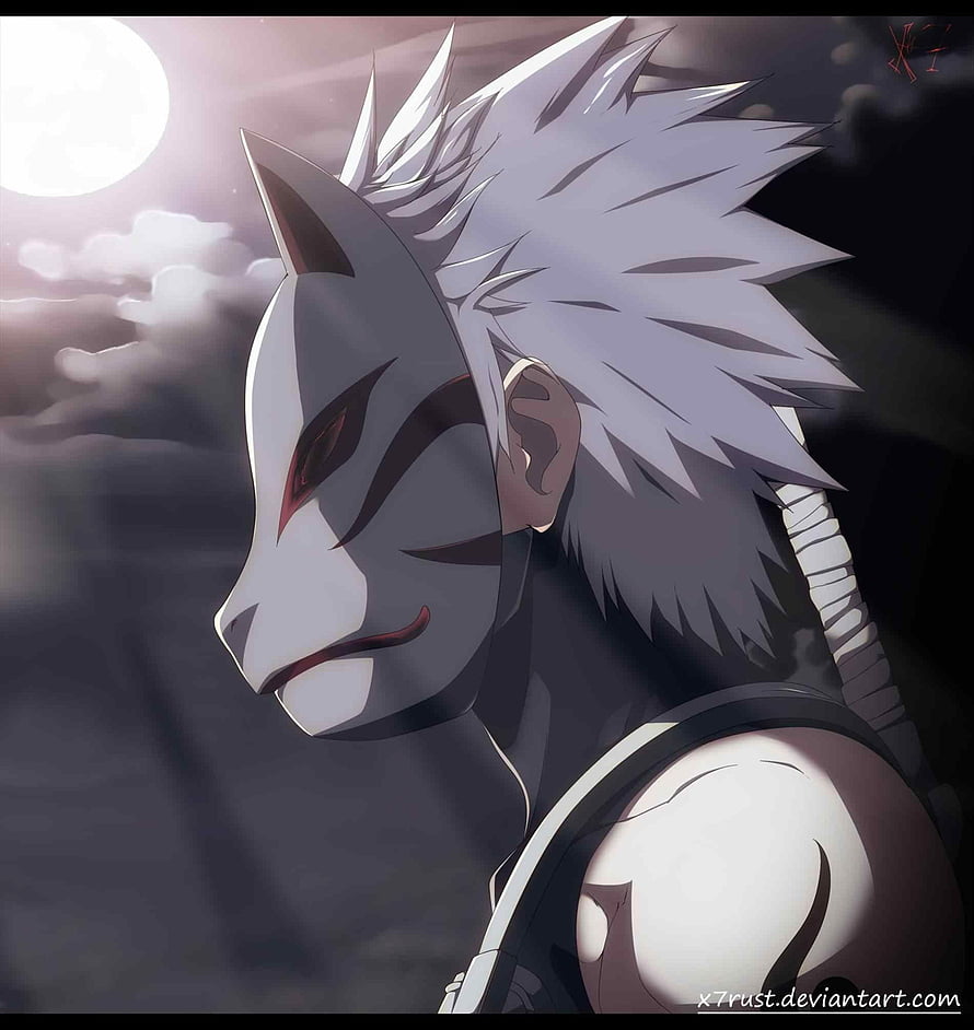 Kakashi Hatake in ANBU Mask Under a Full Moon HD phone wallpaper