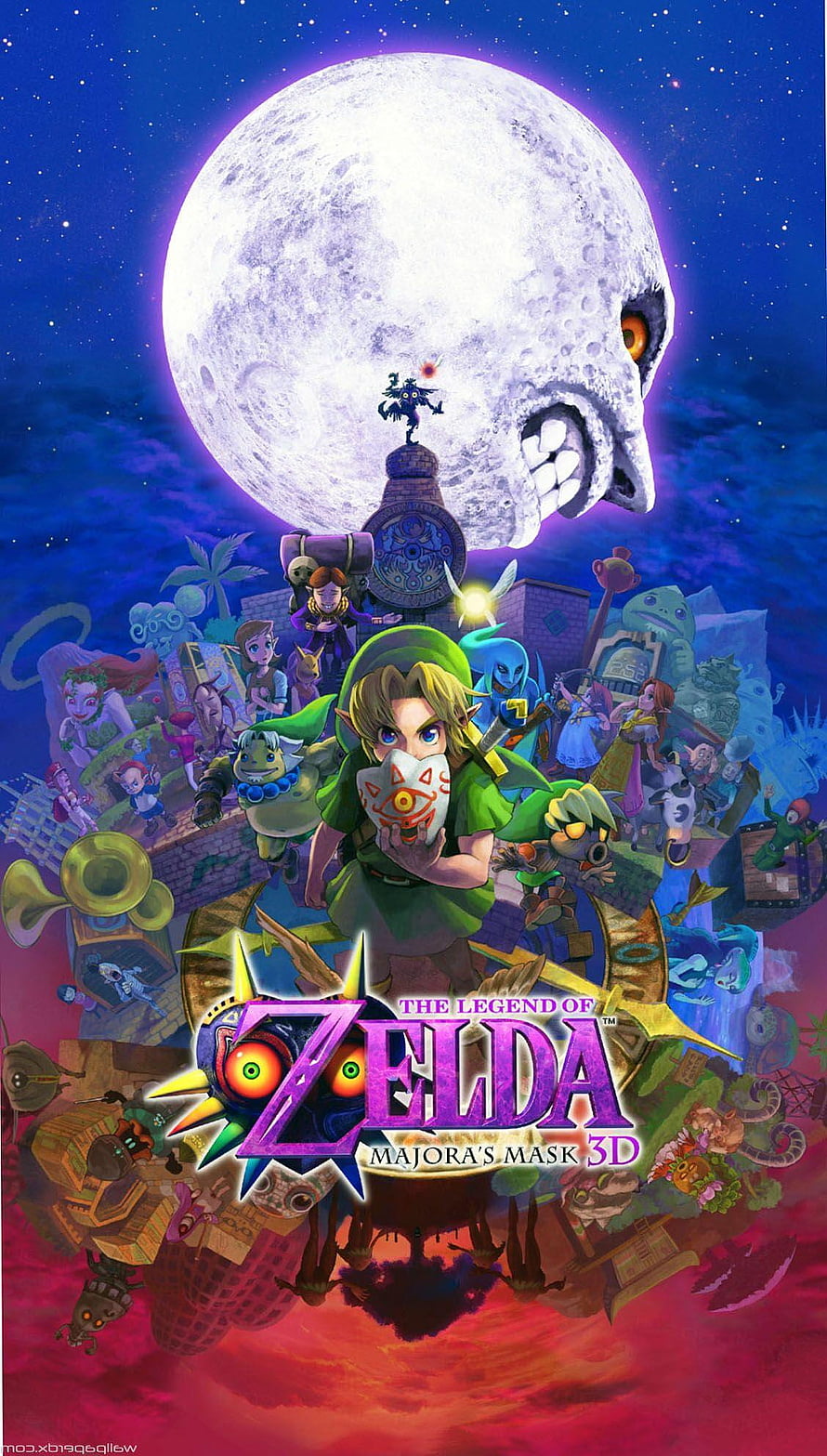 The Legend of Zelda Majora's Mask 3D Key Art with Skull Moon and Link HD phone wallpaper