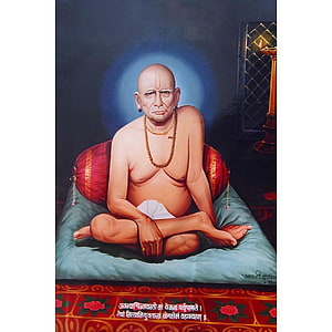Swami Samarth Portrait Painting with Halo and Sanskrit Text HD phone wallpaper