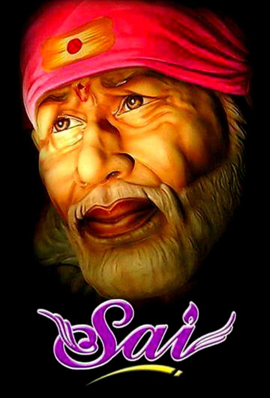 Sai Baba Portrait with Pink Turban and Red Tilak on Black Background HD phone wallpaper