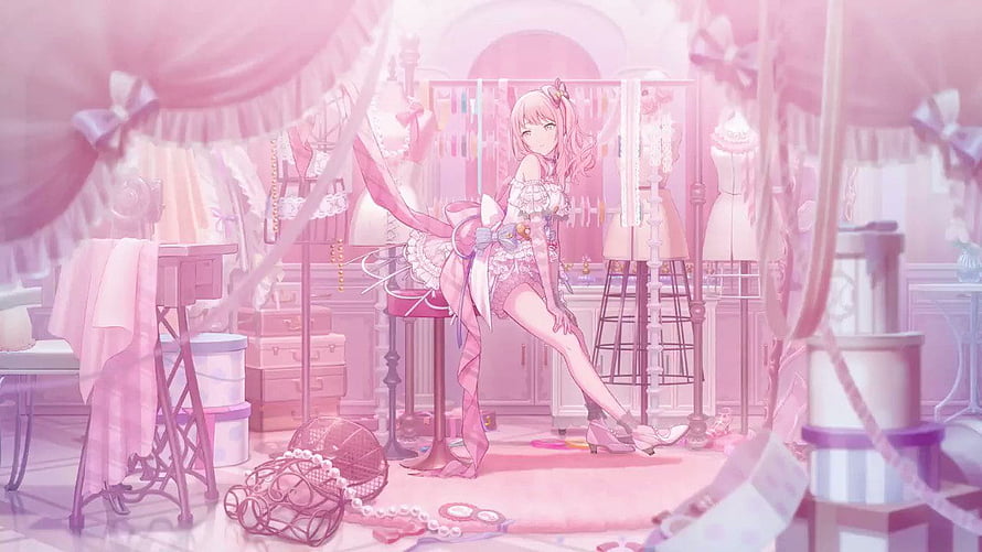 Mizuki from Project SEKAI in a Dreamy Pink Atelier with Lace and Ribbons HD wallpaper