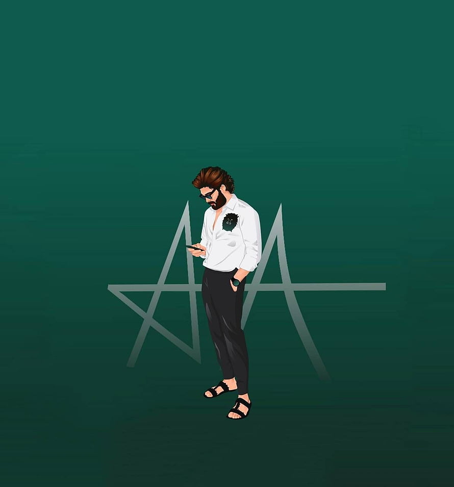 Allu Arjun Digital Illustration in White Shirt and Sunglasses on Teal Background HD phone wallpaper