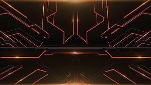 Futuristic Sci-Fi Interface with Glowing Orange Circuit Lines on Dark Background HD wallpaper