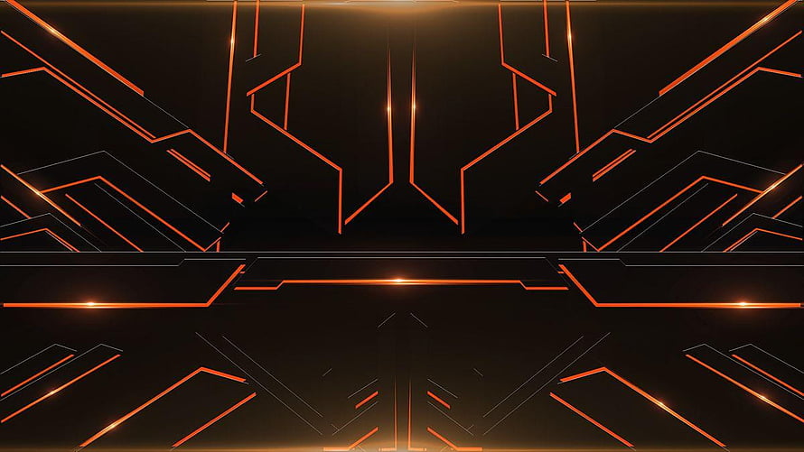 Futuristic Sci-Fi Interface with Glowing Orange Circuit Lines on Dark Background HD wallpaper