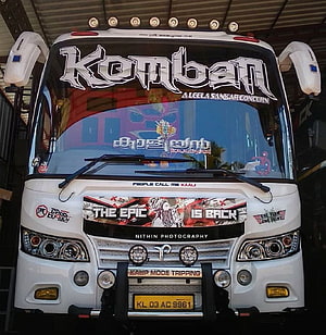 Komban Movie Themed Bus Front with Intruder Graphic and Custom Livery HD phone wallpaper
