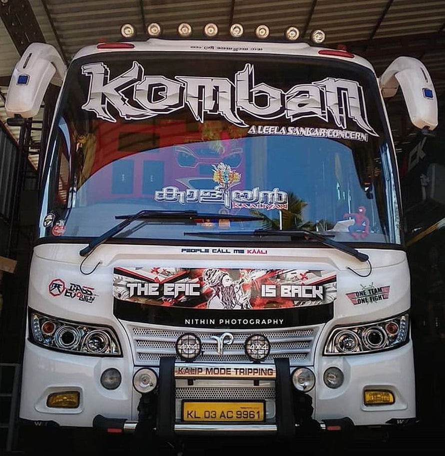 Komban Movie Themed Bus Front with Intruder Graphic and Custom Livery HD phone wallpaper