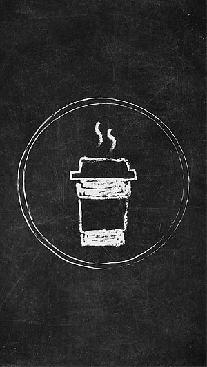 Hand-drawn chalk coffee cup icon on a dark blackboard background with a circular frame HD phone wallpaper