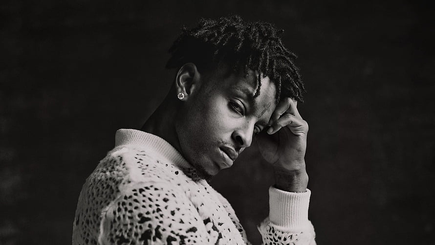 21 Savage Black and White Portrait in Knit Sweater HD wallpaper