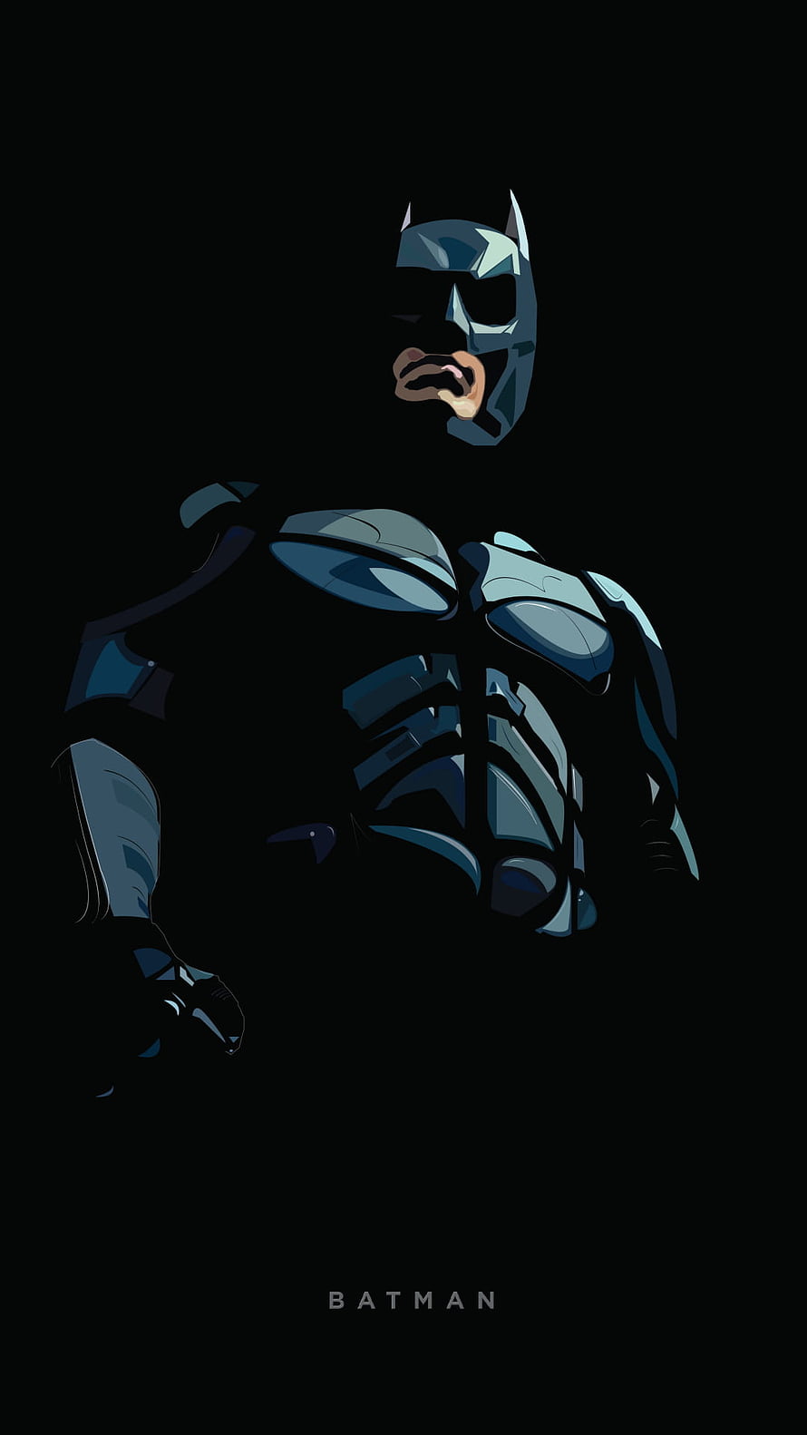 Batman in Dark Tactical Armor Minimalist Digital Illustration on Black Background HD phone wallpaper