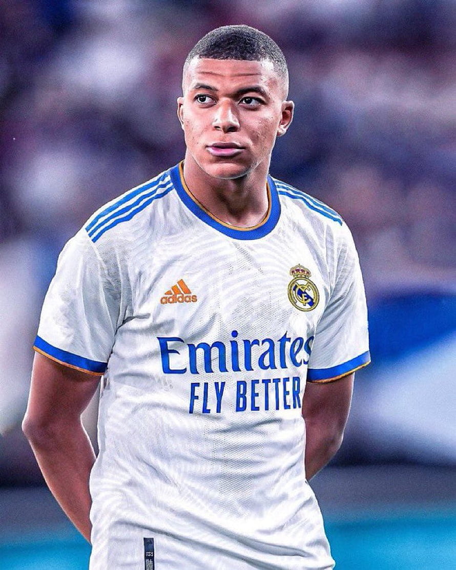 Kylian Mbappe in Real Madrid Home Kit with Emirates Sponsorship HD phone wallpaper