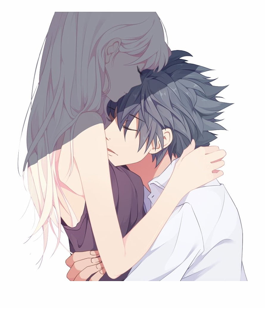 Tender Anime Couple Embrace with Soft Pastel Tones and Gentle Kiss HD phone wallpaper