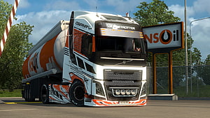 Volvo FH Globetrotter Tanker Truck at Gas Station in Euro Truck Simulator 2 HD wallpaper