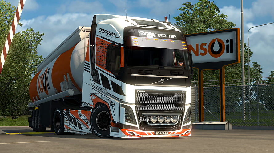 Volvo FH Globetrotter Tanker Truck at Gas Station in Euro Truck Simulator 2 HD wallpaper
