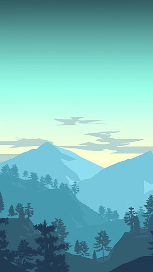 Minimalist Mountain Landscape with Pine Trees and Soft Gradient Sky HD phone wallpaper
