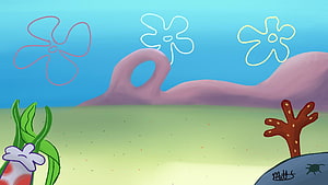 SpongeBob SquarePants Bikini Bottom Underwater Landscape with Sandy's Rock and Coral HD wallpaper