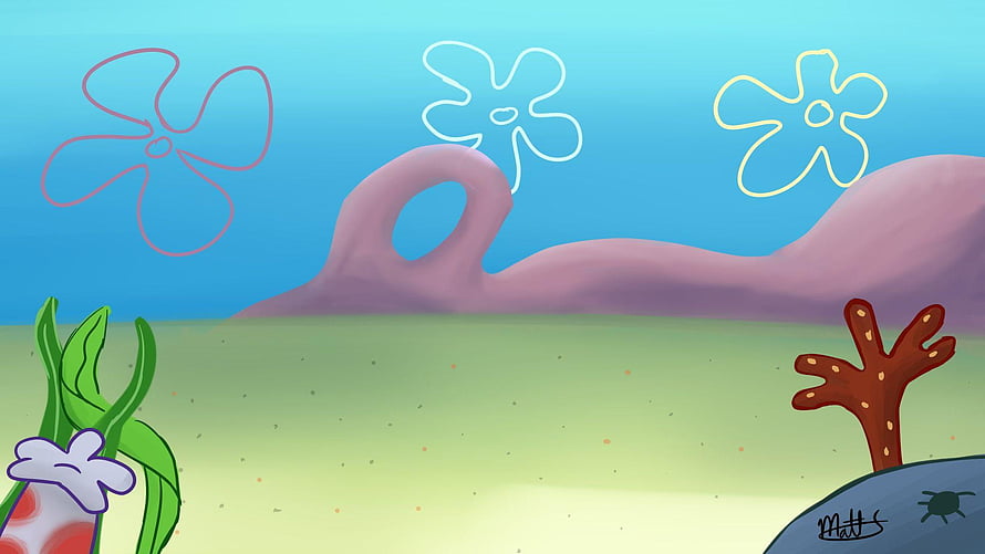 SpongeBob SquarePants Bikini Bottom Underwater Landscape with Sandy's Rock and Coral HD wallpaper