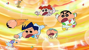 Crayon Shin-chan and Friends Floating in a Vibrant Swirling Energy Vortex HD wallpaper