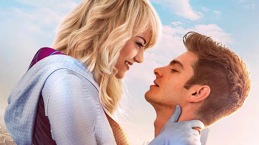 Gwen Stacy and Peter Parker Romantic Portrait Against Blue Sky HD wallpaper