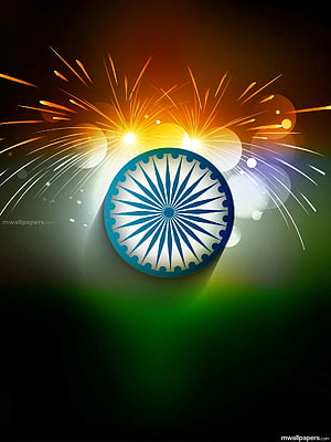 India Independence Day Celebration With Ashoka Chakra And Fireworks HD phone wallpaper