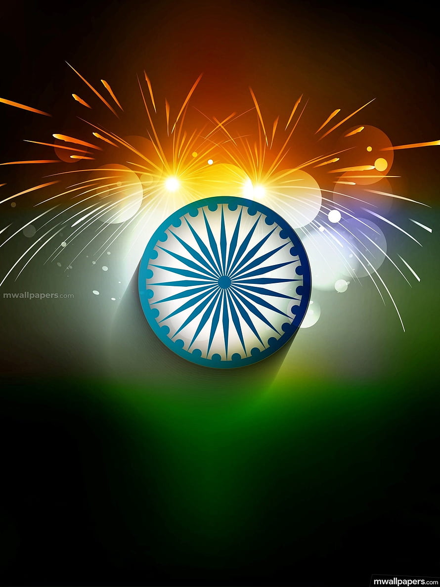 India Independence Day Celebration With Ashoka Chakra And Fireworks HD phone wallpaper