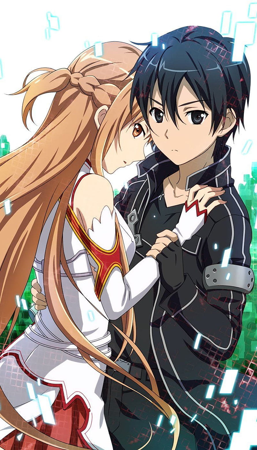 Sword Art Online Kirito and Asuna Embracing in Digital Grid Landscape HD phone wallpaper