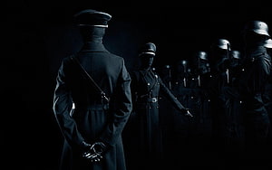 Dark Silhouettes of Military Officers and Soldiers in Uniform HD wallpaper