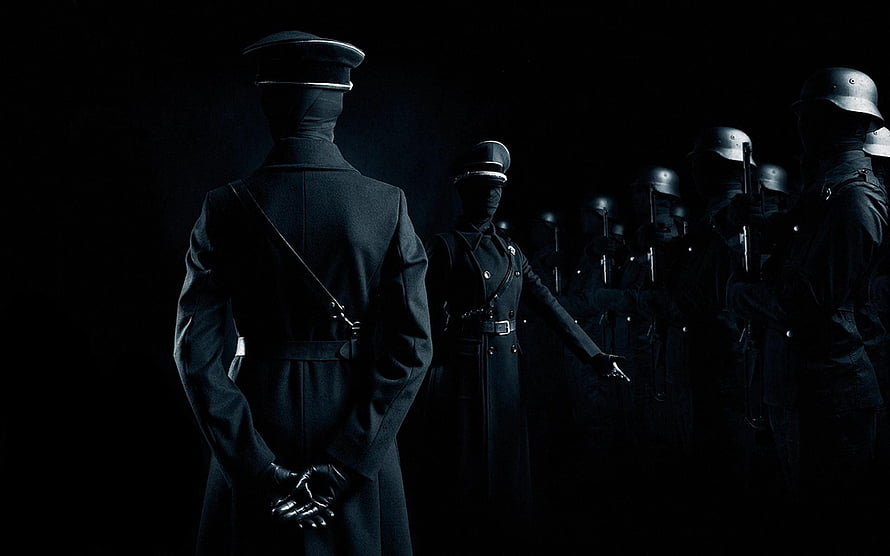 Dark Silhouettes of Military Officers and Soldiers in Uniform HD wallpaper