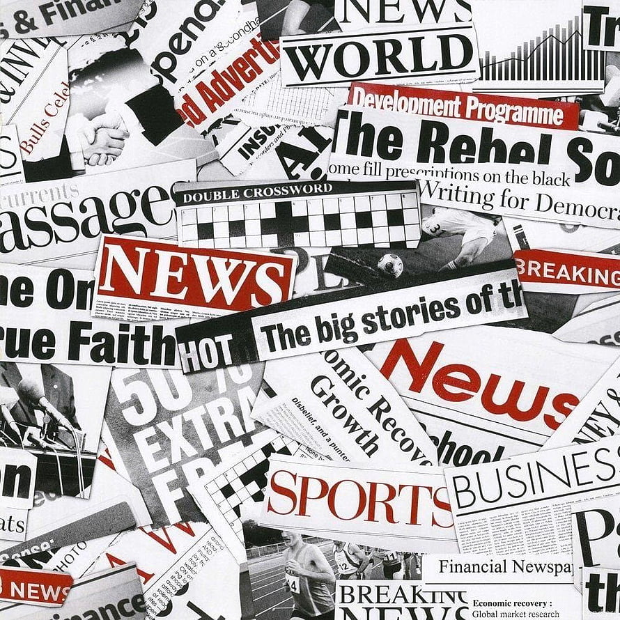 Collage of Torn Newspaper Headlines with News, Sports, and Business Sections HD phone wallpaper