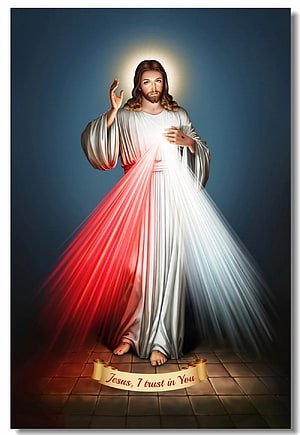 Divine Mercy Jesus I Trust In You Religious Art Print with Sacred Heart and Radiant Light HD phone wallpaper