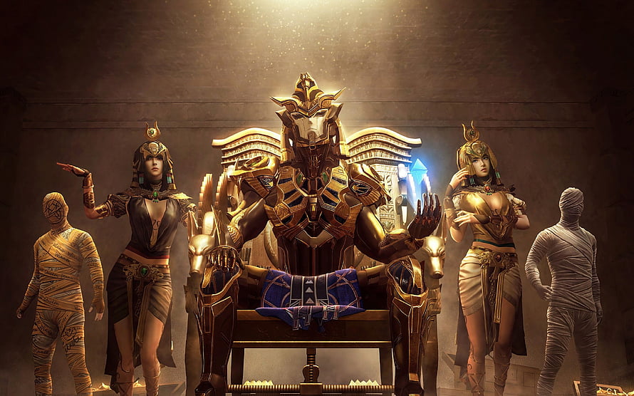 PUBG Mobile Golden Pharaoh X Character Artwork with Mummies and Egyptian Guardians HD wallpaper